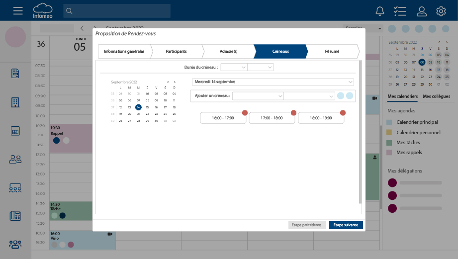 Calendrier Infomeo avec fenêtre Proposition de Rendez-vous