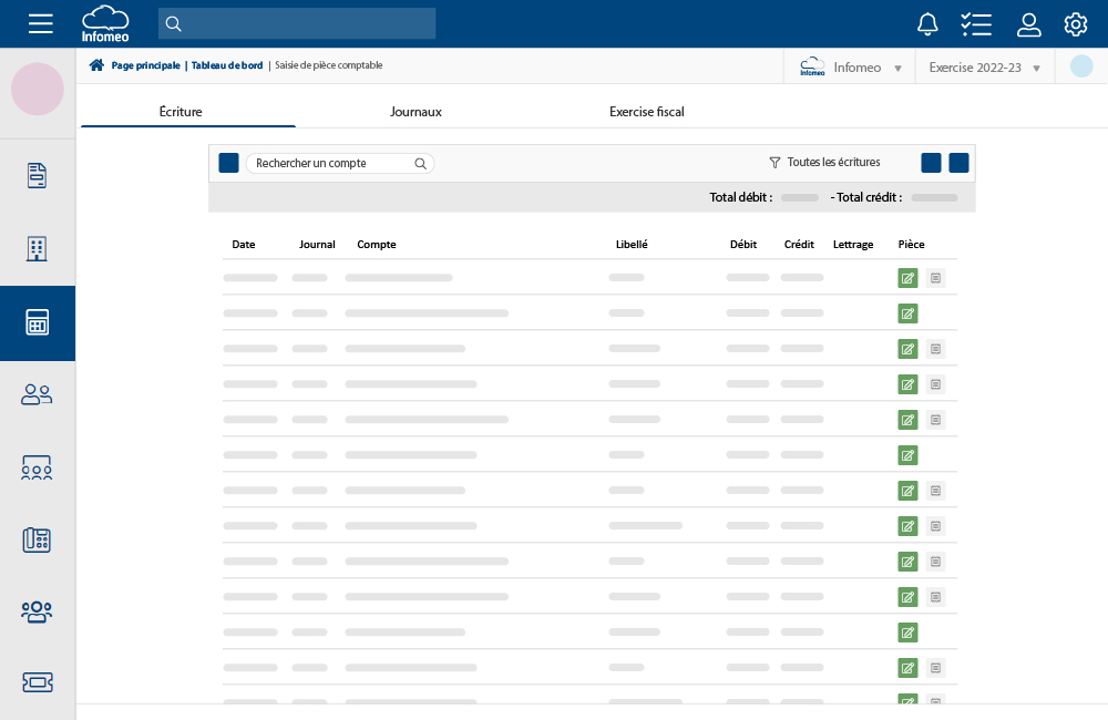 Accès aux écritures comptables dans le module pré-comptabilité de Infomeo