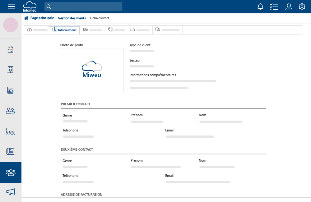 Image d'une fiche contact dans le CRM BtoC Infomeo