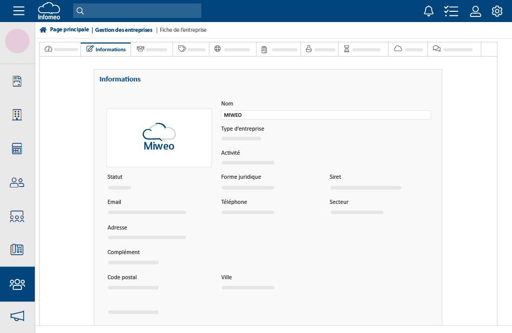Image d'une fiche entreprise dans le CRM BtoB Infomeo