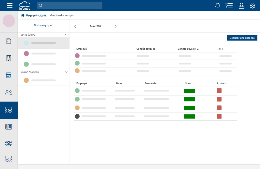 Demandes de congés dans le Gestionnaire d'équipe Infomeo