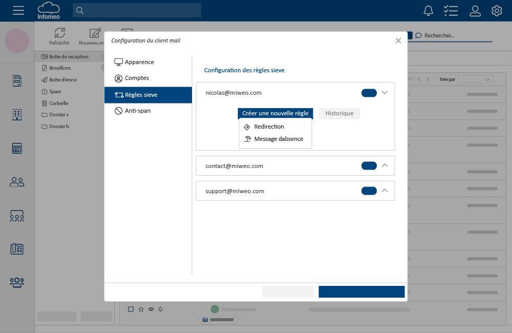 Paramétrez facilement des régles sieve avec Infomeo